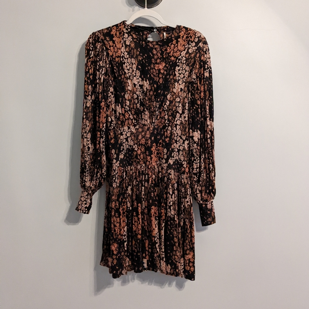 Free People Balloon-Sleeve Floral Dress with Buttons